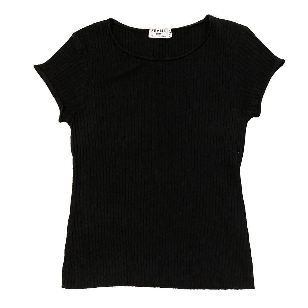 Frame Ribbed Merino Wool Ribbed Sweater Tee S Black Minimalist‎ Quiet Luxury